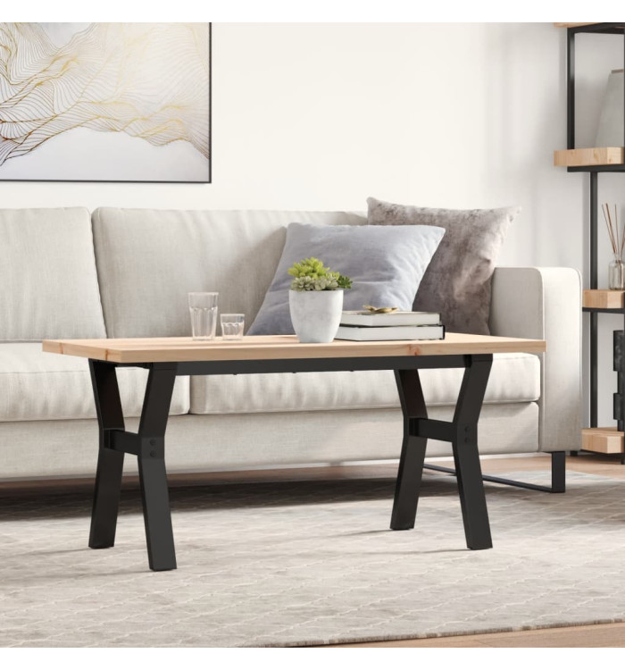 Table basse cadre en Y 100x50x45,5 cm bois de pin massif acier | Mobilier & Déco