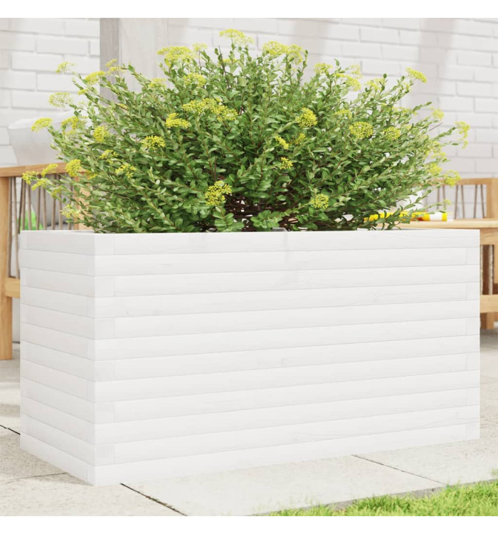 Jardinière blanc 90x40x46 cm bois de pin massif | Mobilier & Déco