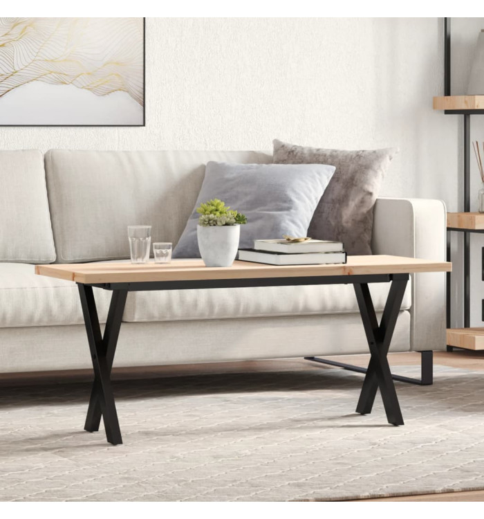 Table basse cadre en X 110x40x45,5 cm bois de pin massif acier | Mobilier & Déco