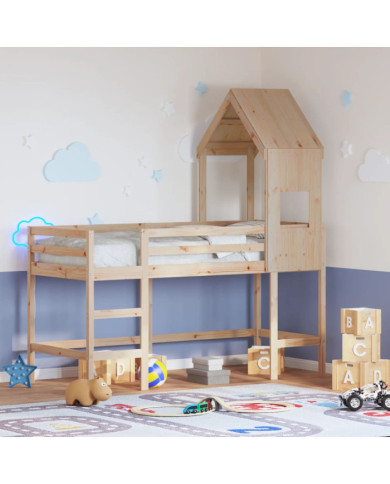 Lit superposé avec échelle et toit sans matelas 90x190 cm | Mobilier & Déco