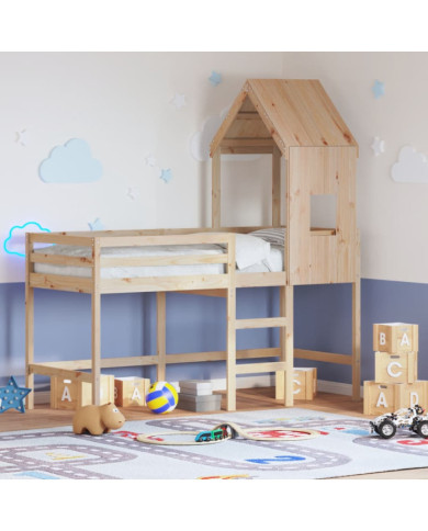 Lit superposé avec échelle et toit sans matelas 90x200 cm | Mobilier & Déco