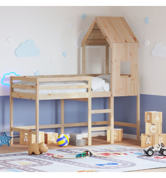 Lit superposé avec échelle et toit sans matelas 90x200 cm | Mobilier & Déco