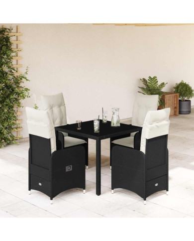 Ensemble de bistro de jardin 5 pcs coussins noir poly rotin | Mobilier & Déco