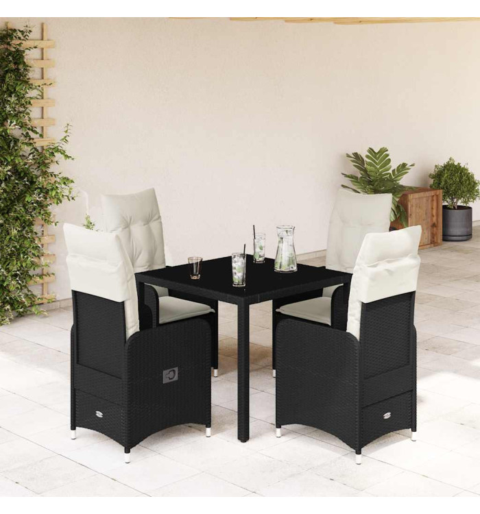 Ensemble de bistro de jardin 5 pcs coussins noir poly rotin | Mobilier & Déco