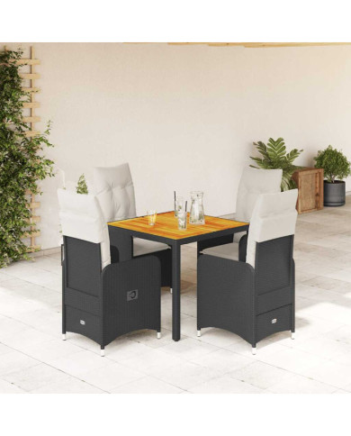 Ensemble de bistro de jardin 5 pcs coussins noir poly rotin | Mobilier & Déco