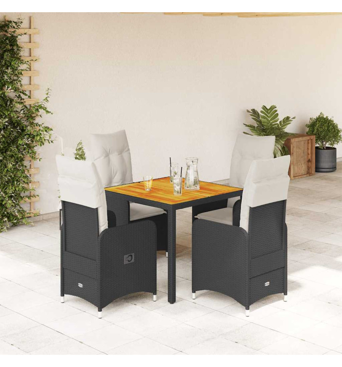 Ensemble de bistro de jardin 5 pcs coussins noir poly rotin | Mobilier & Déco