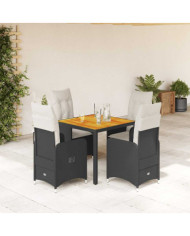 Ensemble de bistro de jardin 5 pcs coussins noir poly rotin | Mobilier & Déco