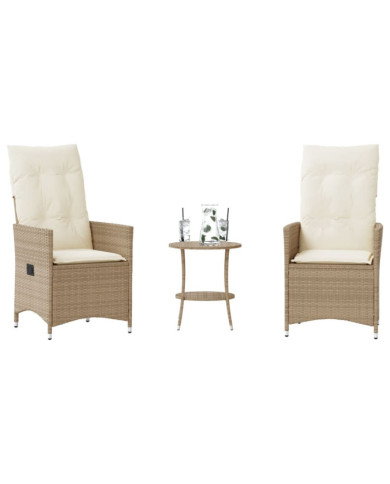 Ensemble de bistro 3 pcs avec coussins beige résine tressée | Mobilier & Déco