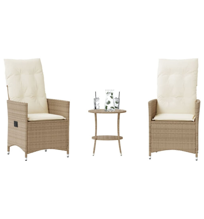 Ensemble de bistro 3 pcs avec coussins beige résine tressée | Mobilier & Déco