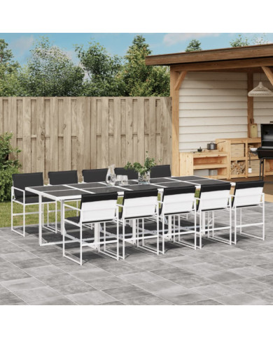 Ensemble à manger de jardin avec coussins 11pcs blanc textilène | Mobilier & Déco