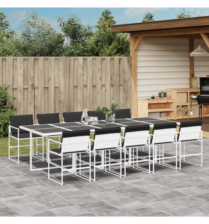 Ensemble à manger de jardin avec coussins 11pcs blanc textilène | Mobilier & Déco