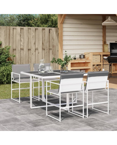 Ensemble à manger de jardin avec coussins 5 pcs blanc textilène | Mobilier & Déco