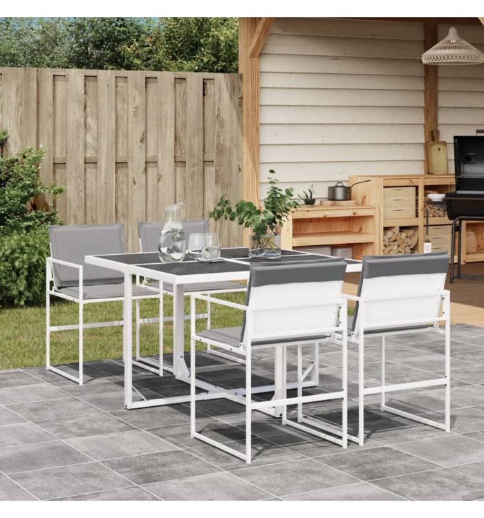 Ensemble à manger de jardin avec coussins 5 pcs blanc textilène | Mobilier & Déco