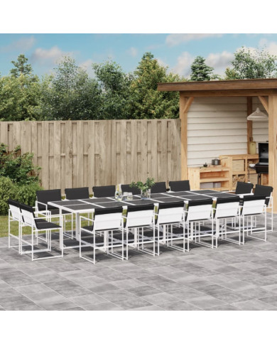 Ensemble à manger de jardin avec coussins 17pcs blanc textilène | Mobilier & Déco