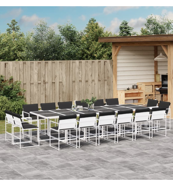 Ensemble à manger de jardin avec coussins 17pcs blanc textilène | Mobilier & Déco