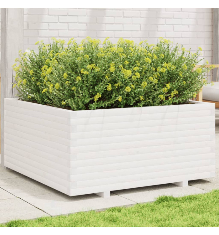 Jardinière blanc 100x100x49,5 cm bois de pin massif | Mobilier & Déco