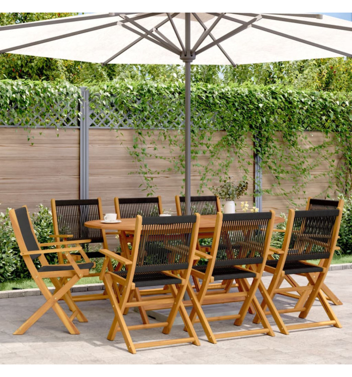 Chaises de jardin pliantes lot de 8 noir bois d'acacia massif | Mobilier & Déco