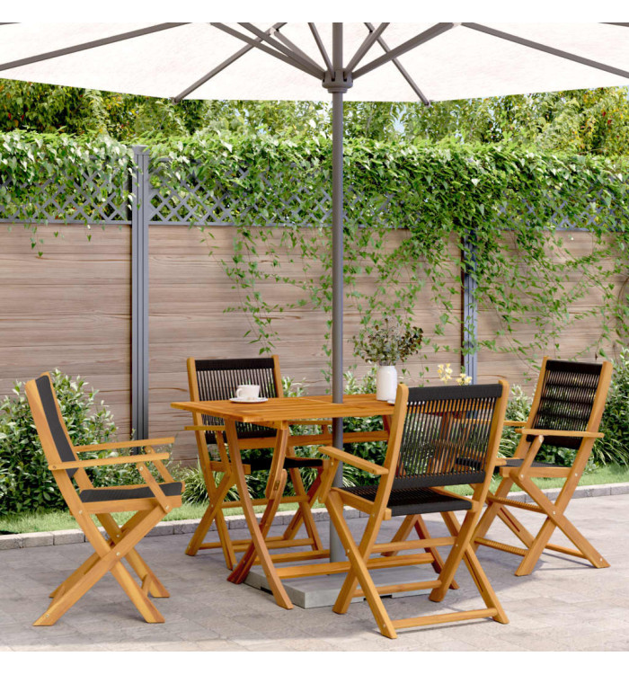 Chaises de jardin pliantes lot de 4 noir bois d'acacia massif | Mobilier & Déco