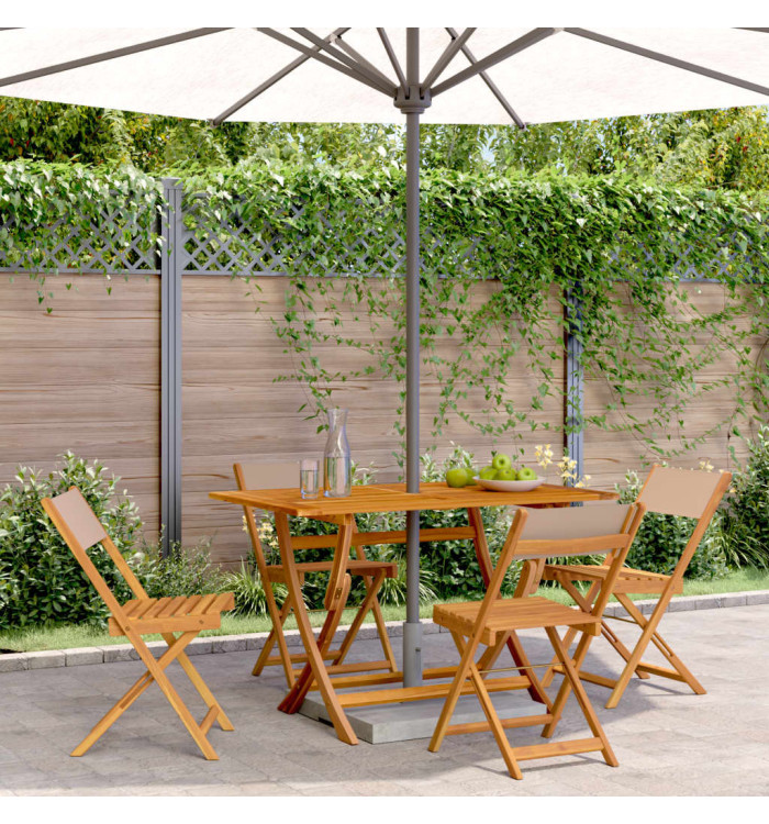Chaises de jardin pliantes lot de 4 taupe tissu et bois massif | Mobilier & Déco