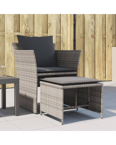 Chaise de jardin avec tabouret gris résine tressée | Mobilier & Déco