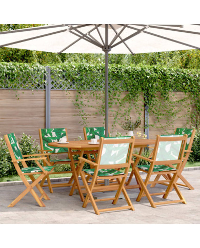 Ensemble à manger de jardin 7 pcs motif de feuilles tissu bois | Mobilier & Déco