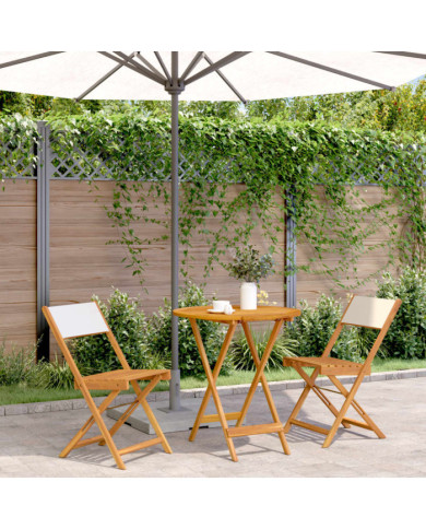 Ensemble de bistro 3 pcs blanc crème tissu et bois massif | Mobilier & Déco