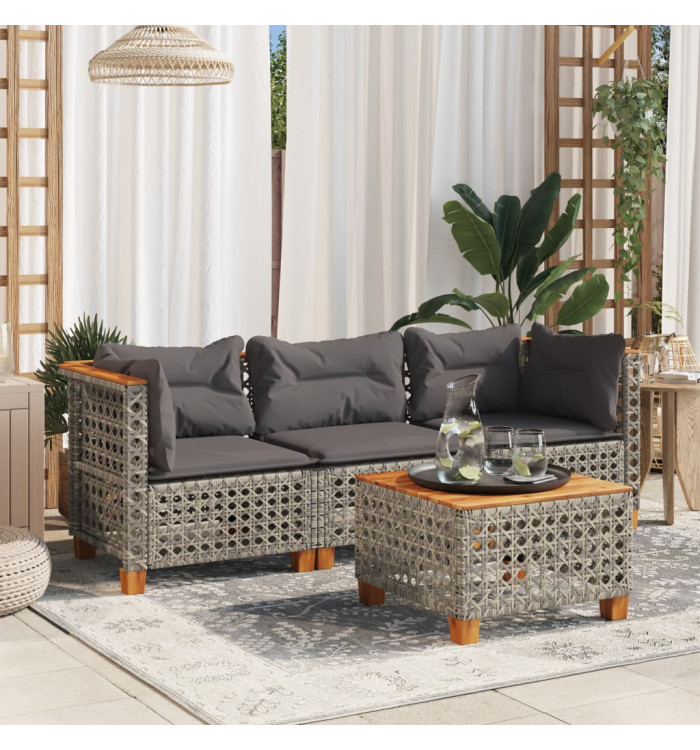 Canapé de jardin avec coussins 3 places gris résine tressée | Mobilier & Déco