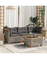 Canapé de jardin avec coussins 3 places gris résine tressée | Mobilier & Déco