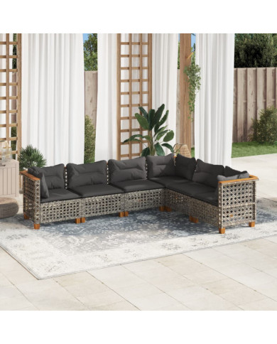Salon de jardin 6 pcs avec coussins gris résine tressée | Mobilier & Déco