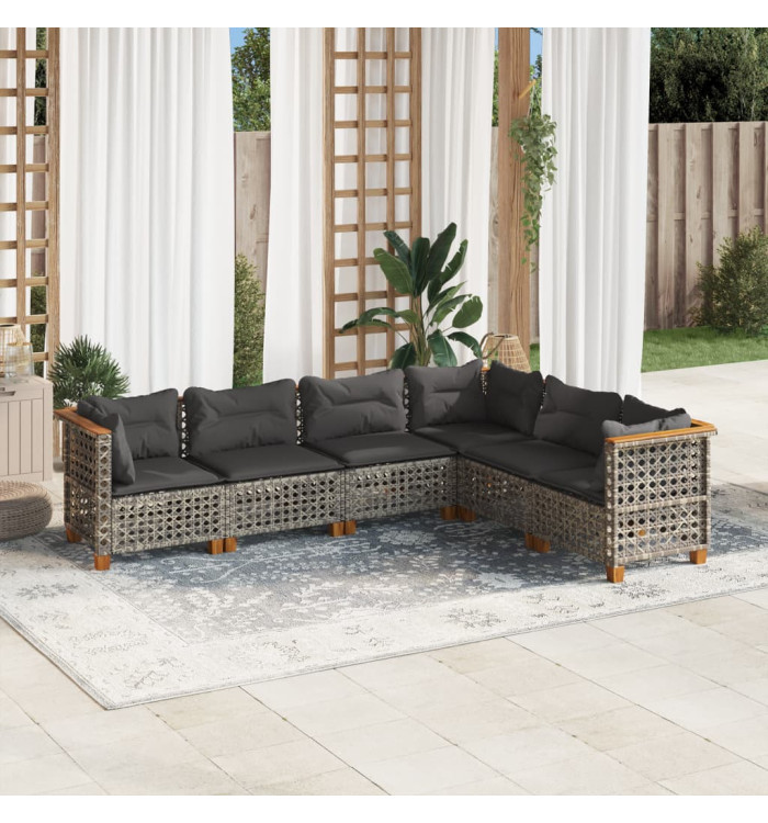 Salon de jardin 6 pcs avec coussins gris résine tressée | Mobilier & Déco