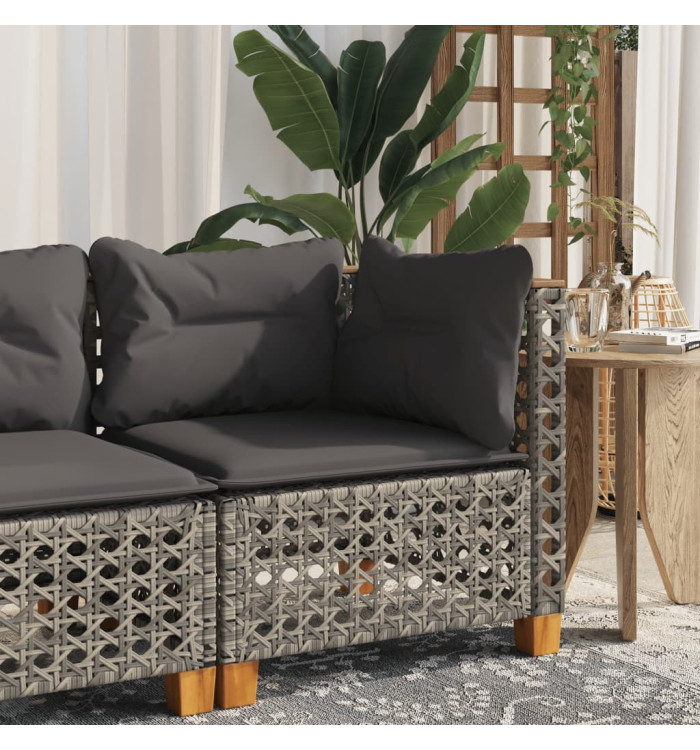 Canapé d'angle de jardin avec coussins gris résine tressée | Mobilier & Déco