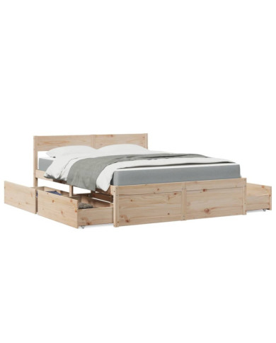 Lit avec tiroirs et matelas 160x200 cm bois de pin massif | Mobilier & Déco