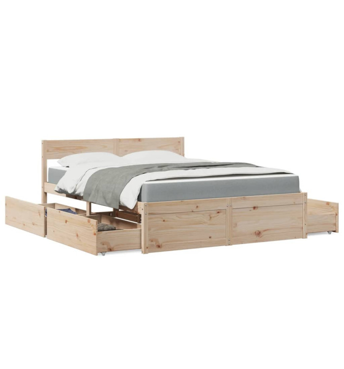 Lit avec tiroirs et matelas 160x200 cm bois de pin massif | Mobilier & Déco