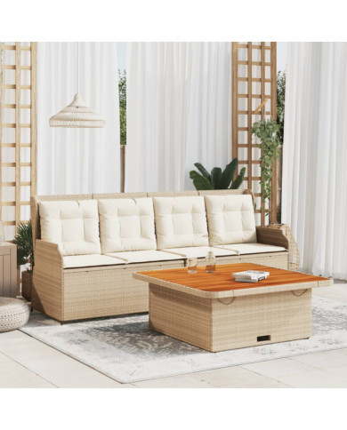 Salon de jardin avec coussins 3 pcs beige résine tressée | Mobilier & Déco