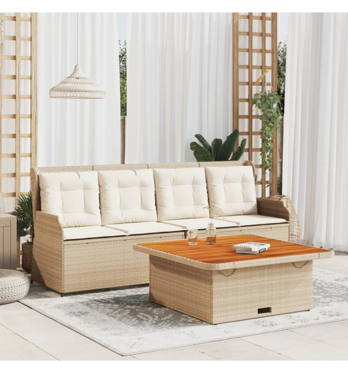 Salon de jardin avec coussins 3 pcs beige résine tressée | Mobilier & Déco