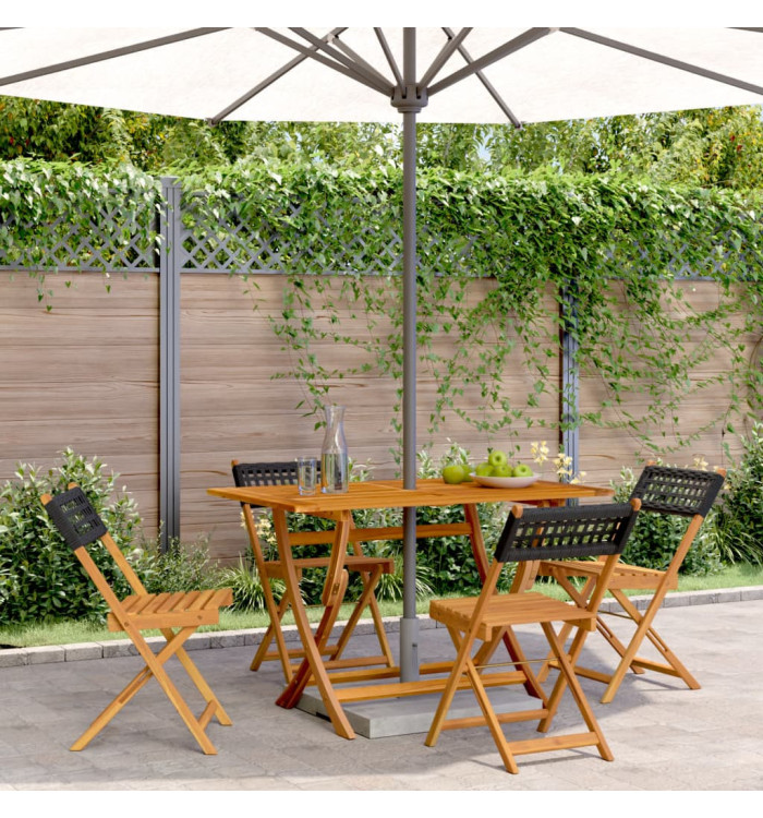 Chaises de jardin pliantes lot de 4 noir poly rotin bois massif | Mobilier & Déco