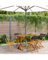 Chaises de jardin pliantes lot de 4 noir poly rotin bois massif | Mobilier & Déco