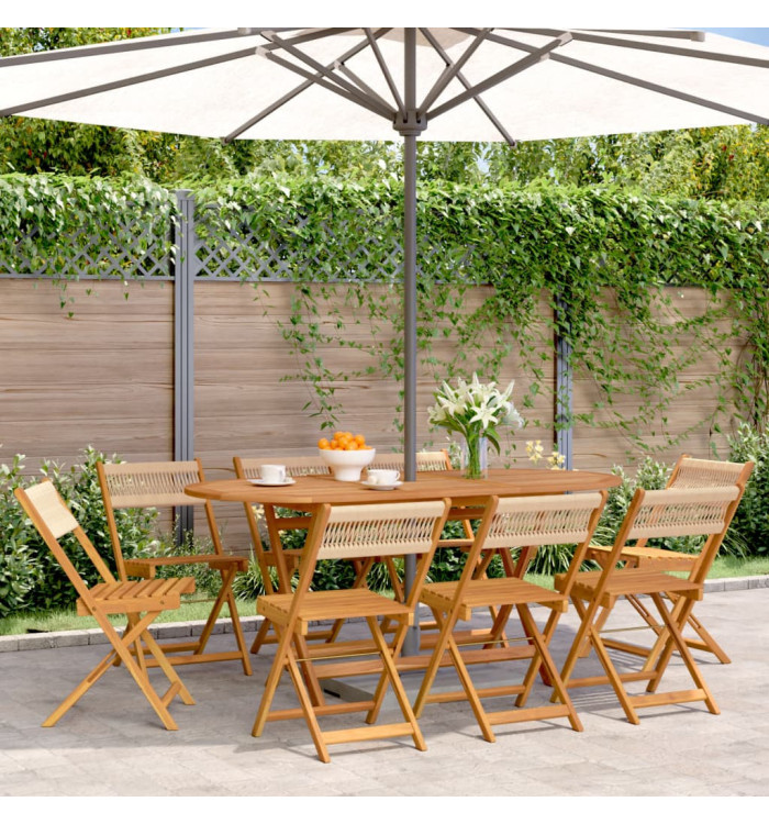 Chaises de jardin pliantes lot de 8 beige bois d'acacia massif | Mobilier & Déco