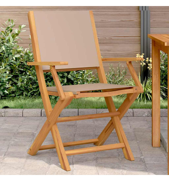Chaises de jardin lot de 2 taupe bois d'acacia massif et tissu | Mobilier & Déco