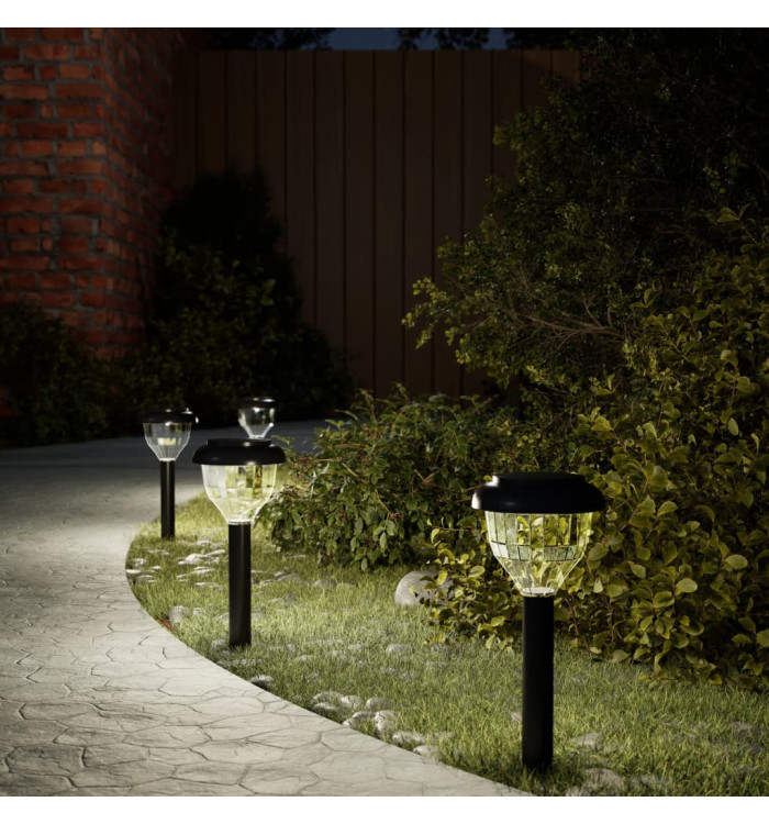 Lampes solaires d'allées et piquets de sol 4pcs blanc chaud RVB | Mobilier & Déco