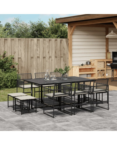 Ensemble à manger de jardin 11 pcs coussins noir résine tressée | Mobilier & Déco