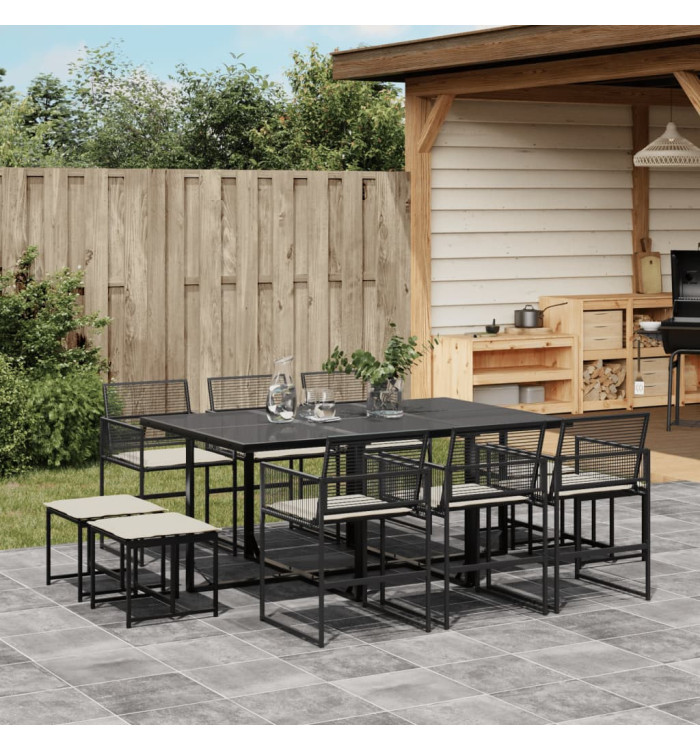 Ensemble à manger de jardin 11 pcs coussins noir résine tressée | Mobilier & Déco