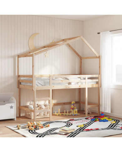 Lit superposé avec échelle et toit sans matelas 90x200 cm | Mobilier & Déco