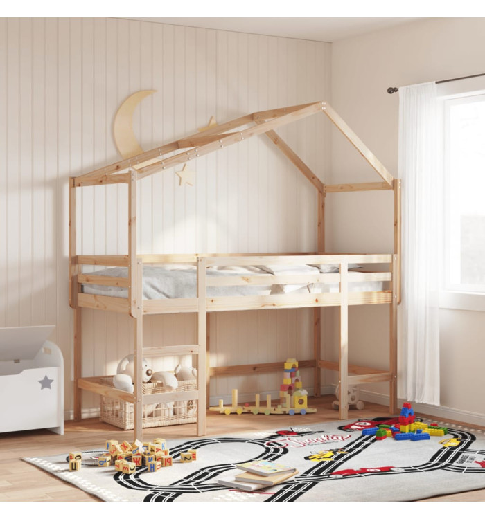 Lit superposé avec échelle et toit sans matelas 90x200 cm | Mobilier & Déco