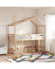 Lit superposé avec échelle et toit sans matelas 90x200 cm | Mobilier & Déco