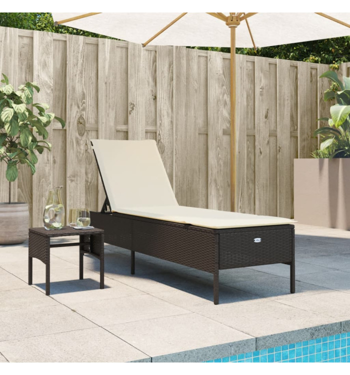 Chaise longue avec table et coussin marron résine tressée | Mobilier & Déco