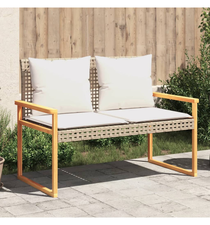 Banc de jardin avec coussin mélange beige résine tressée acacia | Mobilier & Déco