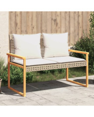 Banc de jardin avec coussin mélange beige résine tressée acacia | Mobilier & Déco
