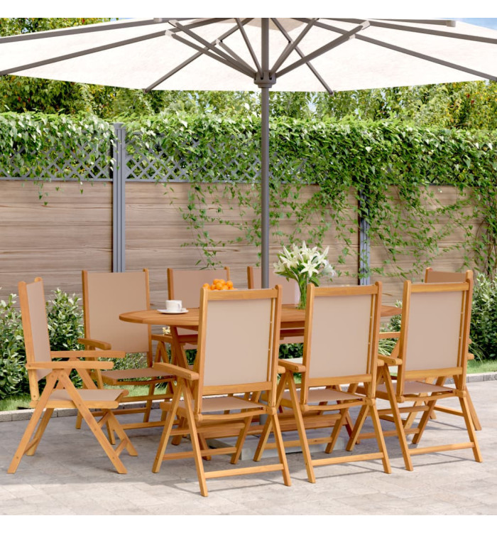 Chaises inclinables de jardin lot de 8 taupe tissu bois massif | Mobilier & Déco