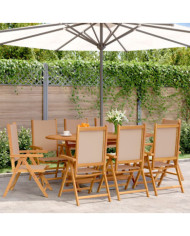 Chaises inclinables de jardin lot de 8 taupe tissu bois massif | Mobilier & Déco